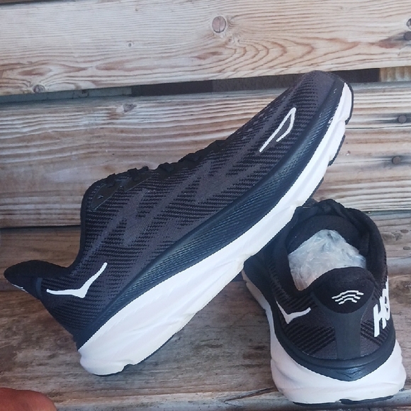 Hoka Shoes - Hoka Clifton 9 Black and White Athletic Sneakers